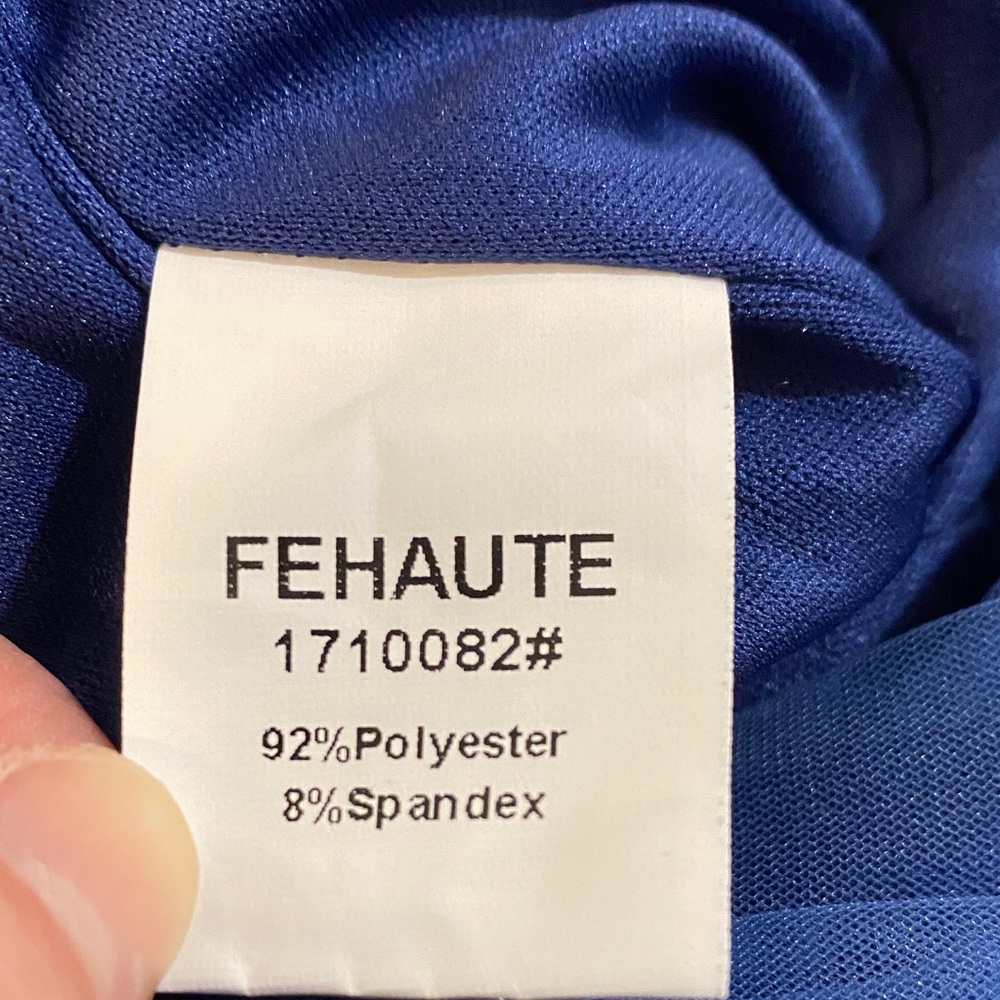 NWT Fehaute Royal Blue Mesh V Neck Long Sleeve Velvet Jumpsuit 10 - Picture 14 of 14
